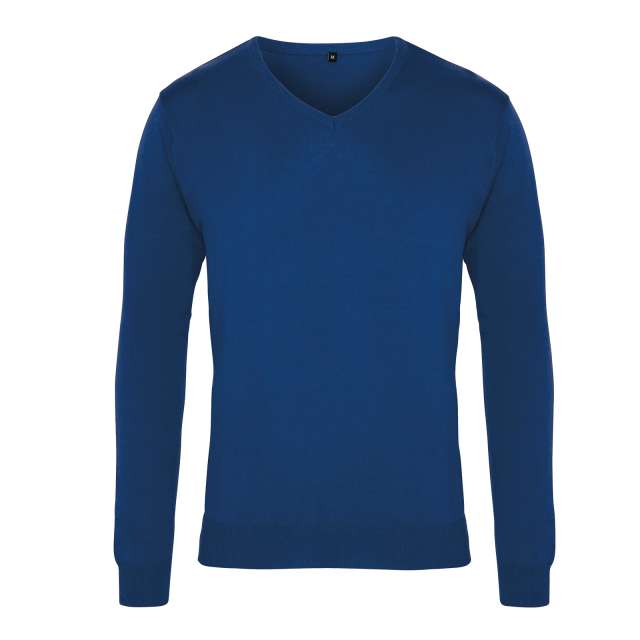 Premier Men's Knitted V-neck Sweater - modrá