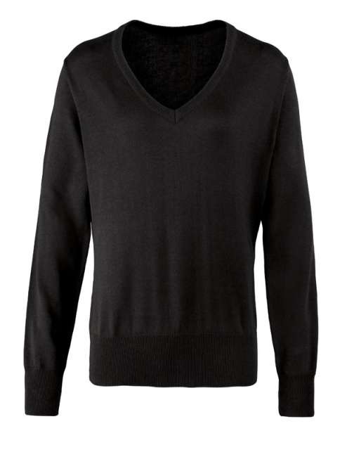 Premier Women's Knitted V-neck Sweater - čierna