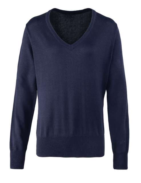 Premier Women's Knitted V-neck Sweater - modrá