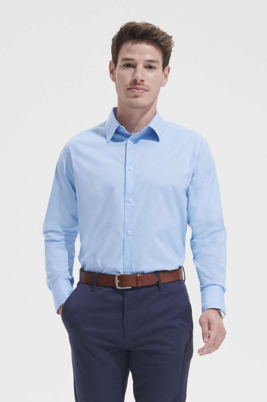 Sol's Brighton - Long Sleeve Stretch Men's Shirt - modrá