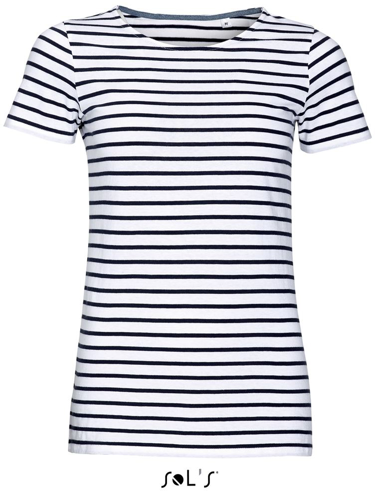Sol's Miles Women - Round Neck Striped T-shirt - Sol's Miles Women - Round Neck Striped T-shirt - White