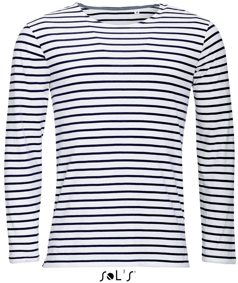 Sol's Marine Men - Long Sleeve Striped T-shirt - biela